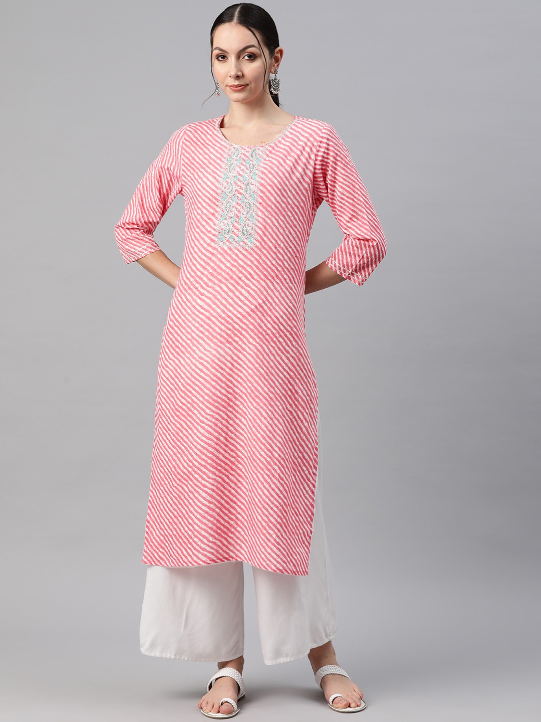 

Readiprint Women Leheriya Printed Thread Work Kurta, Red
