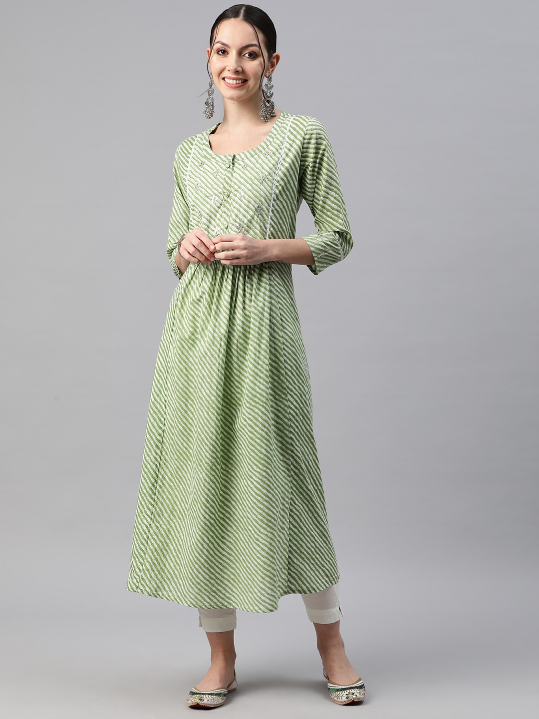 

Readiprint Fashions Women Leheriya Printed Thread Work Anarkali Kurta, Green