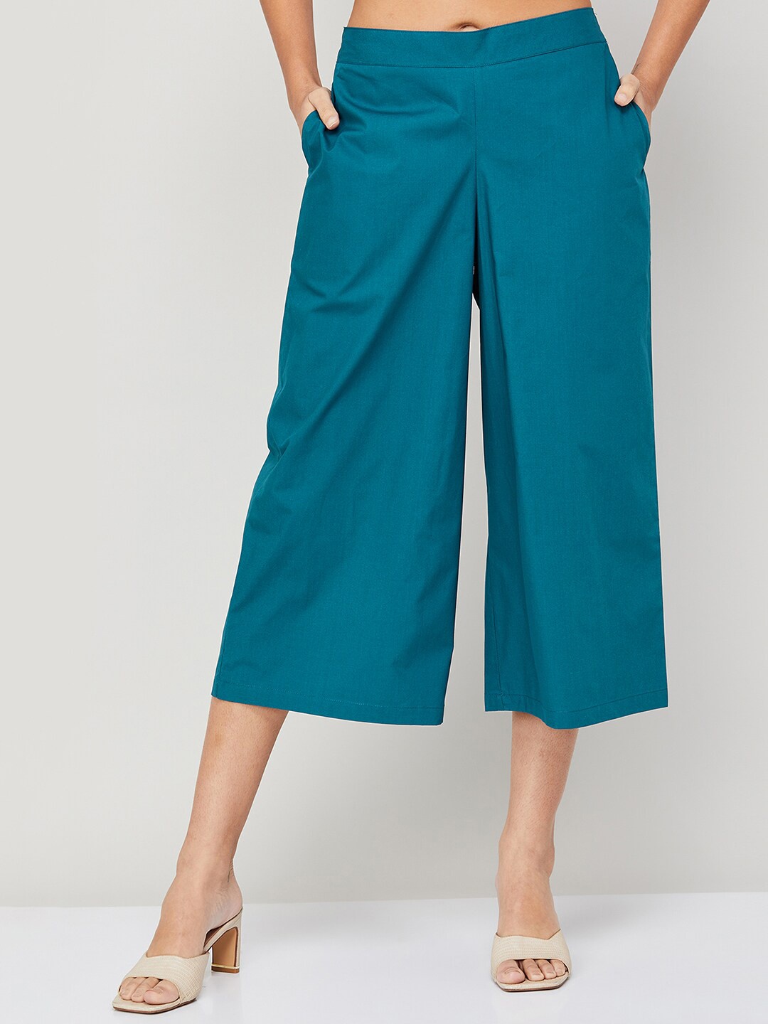 

Melange by Lifestyle Women Mid-Rise Cotton Culottes Trousers, Teal