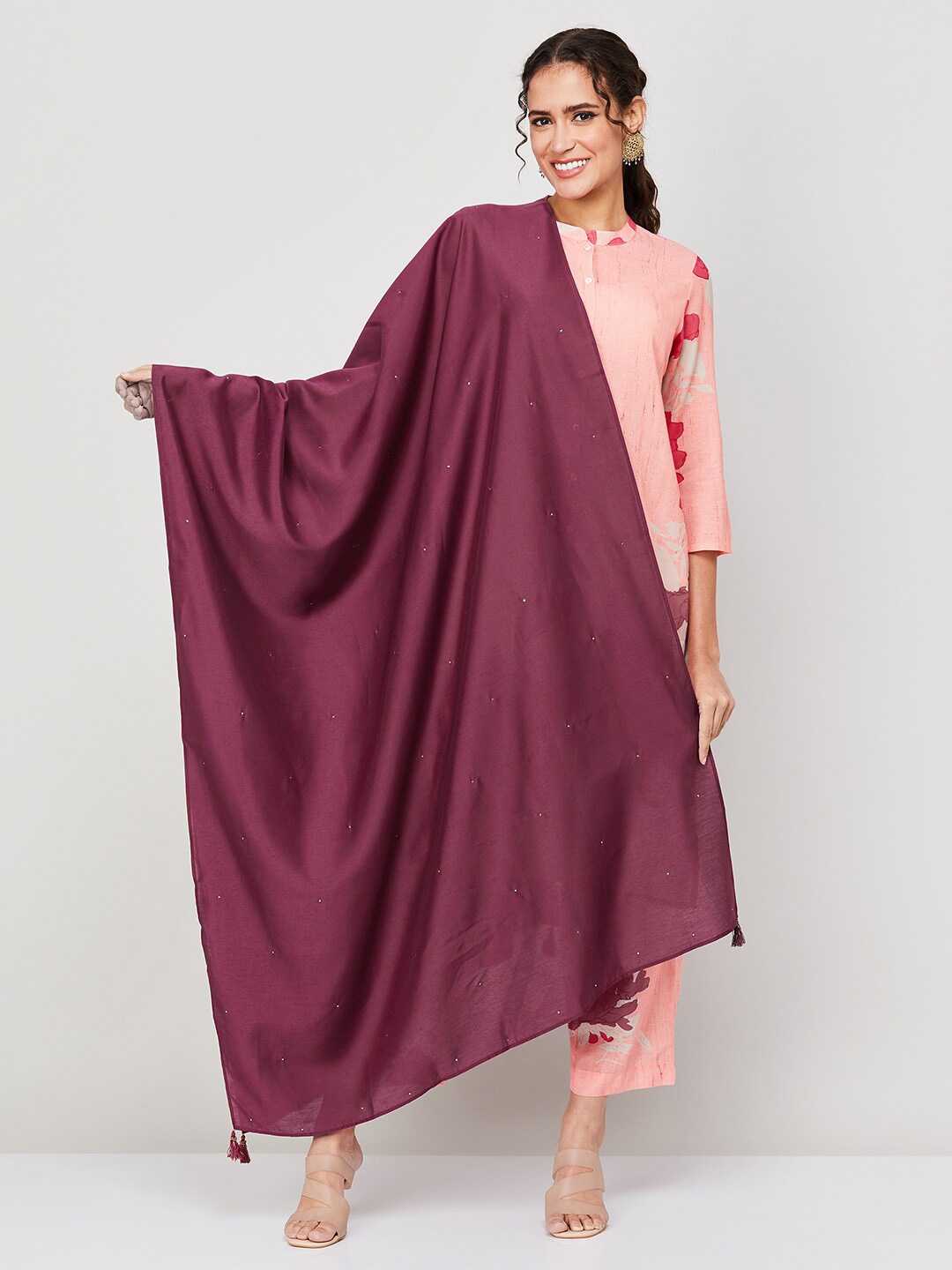 

Melange by Lifestyle Embellished Tasselled Border Dupatta, Purple
