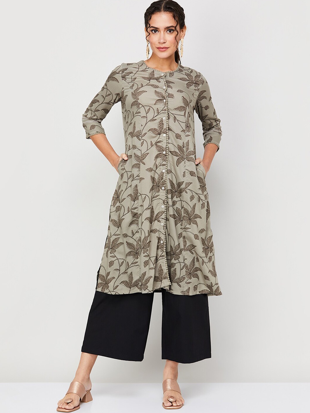 

Melange by Lifestyle Floral Printed Kurta, Grey