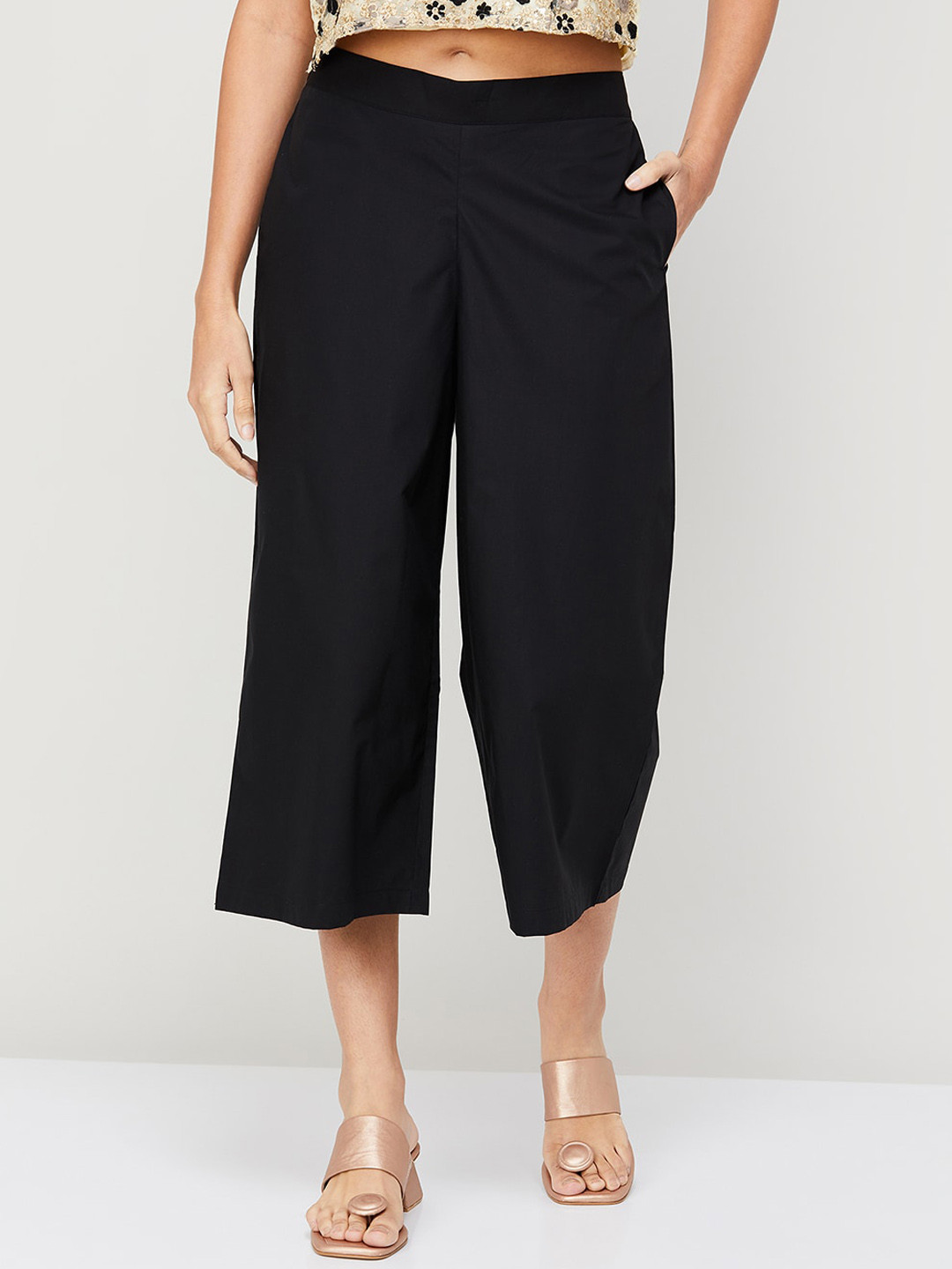 

Melange by Lifestyle Women Mid-Rise Cotton Culottes Trousers, Black