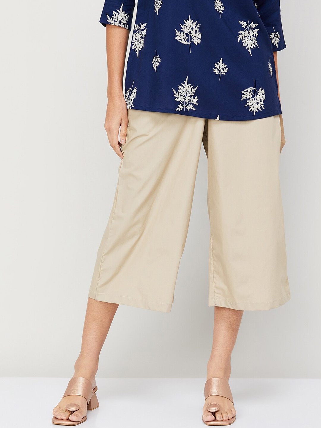 

Melange by Lifestyle Women Mid-Rise Cotton Culottes Trousers, Beige