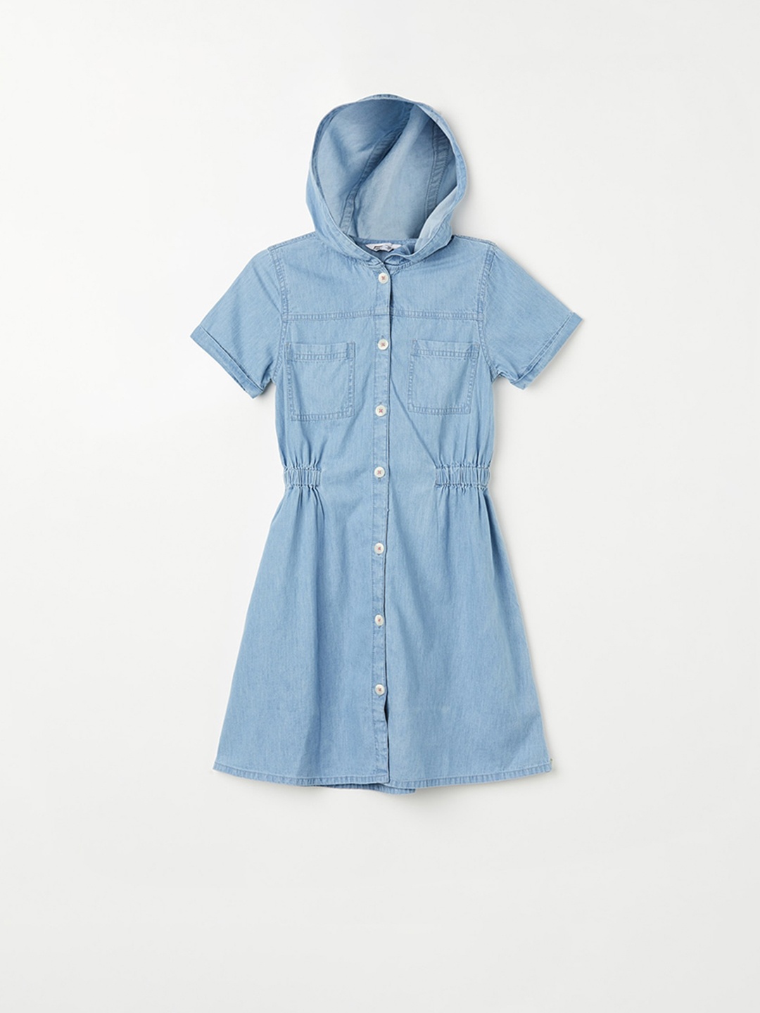 

Fame Forever by Lifestyle Girls Hooded Shirt Cotton Dress, Blue