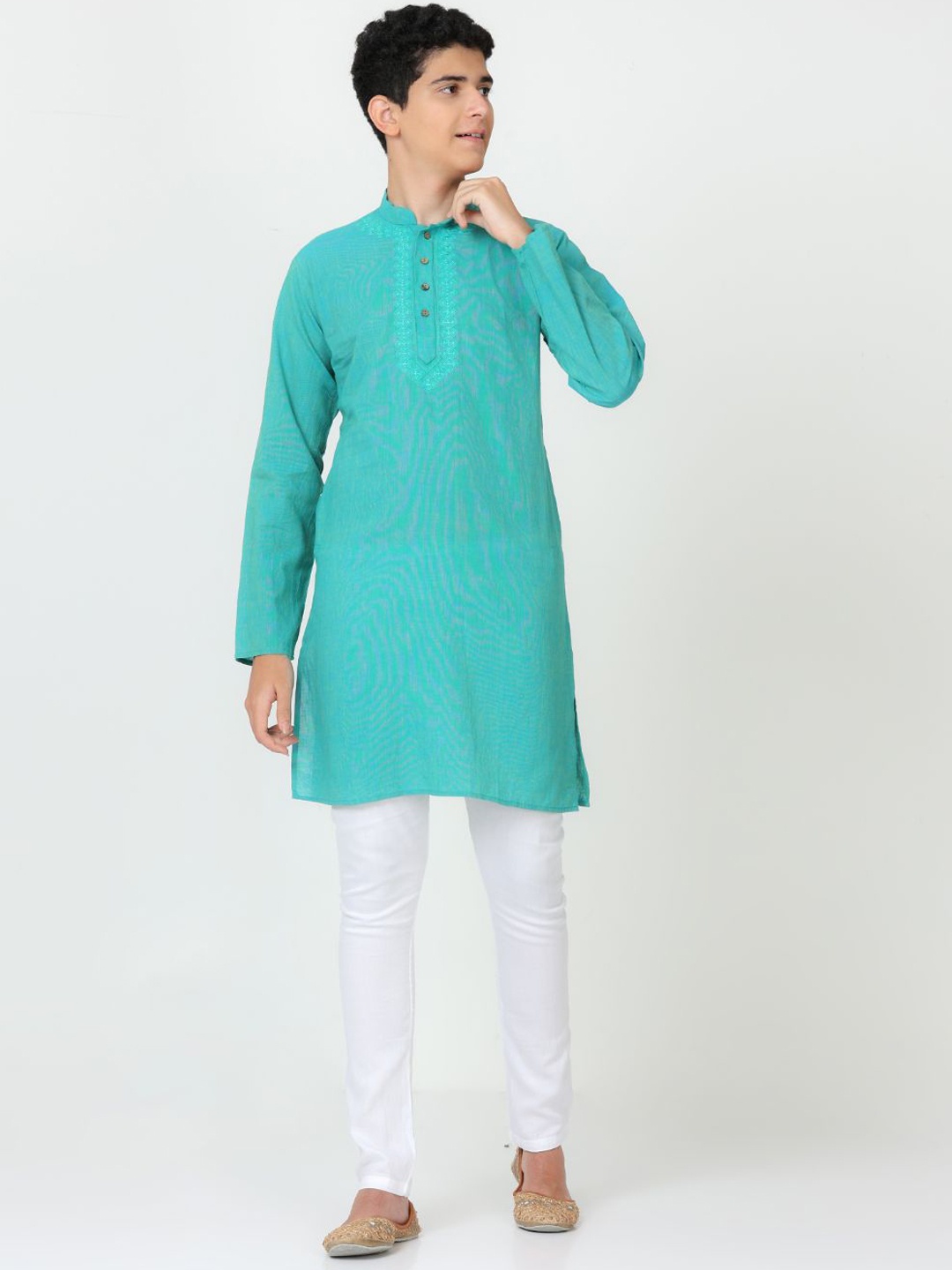 

FLAVIDO Boys Pure Cotton Kurta with Trousers, Sea green