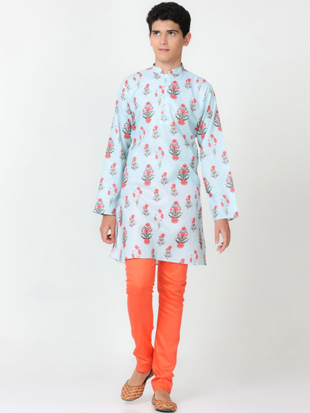 

FLAVIDO Boys Floral Printed Linen Kurta With Pyjamas, Blue