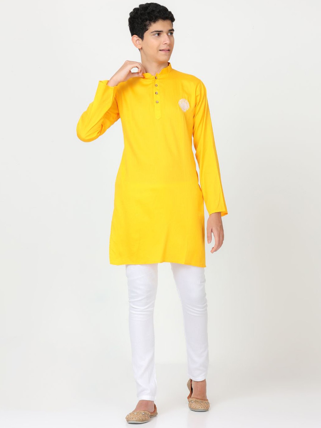 

FLAVIDO Boys Mandarin Collar Pure Cotton Kurta with Pyjamas, Yellow