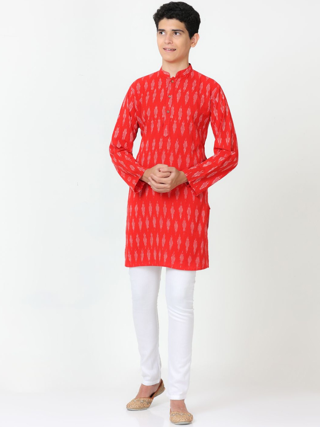 

FLAVIDO Boys Ethnic Motifs Printed Pure Cotton Kurta with Trousers, Red