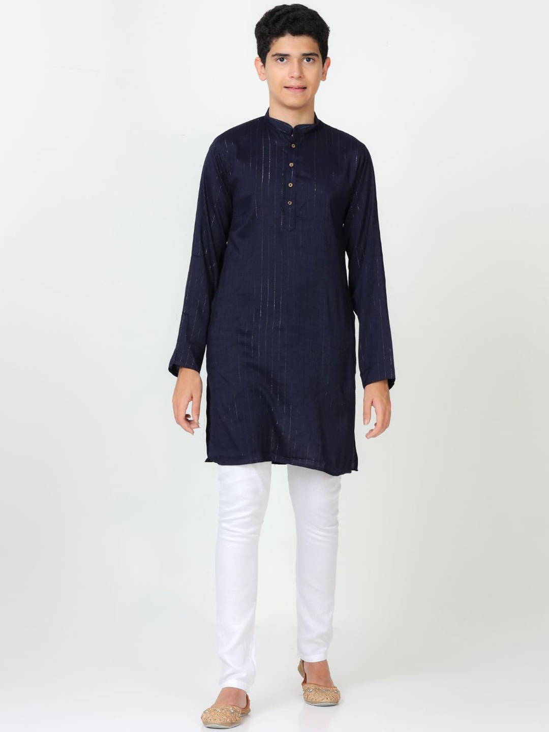 

FLAVIDO Boys Striped Kurta With Trousers, Navy blue
