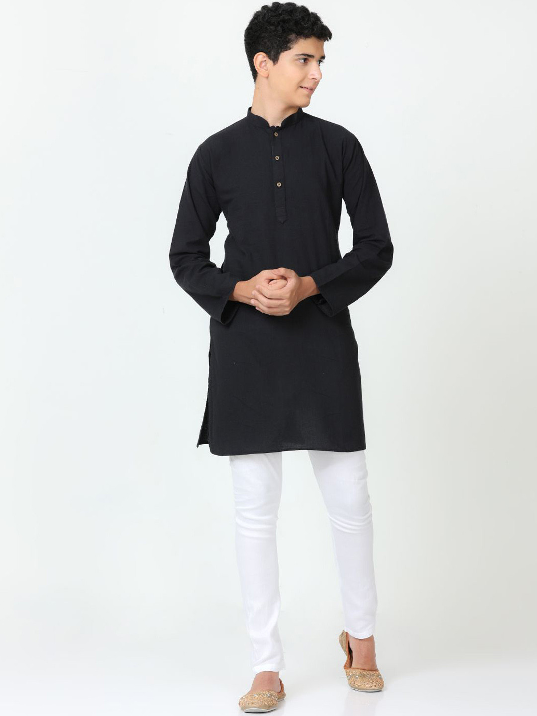 

FLAVIDO Boys Mandarin Collar Pure Cotton Kurta with Pyjamas, Black