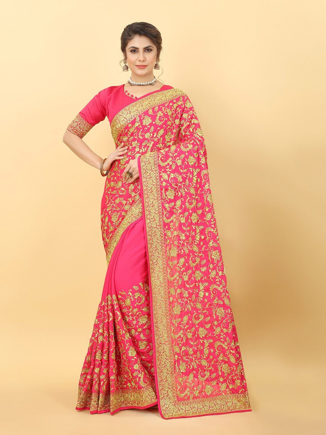

KALINI Floral Embroidered Saree, Pink