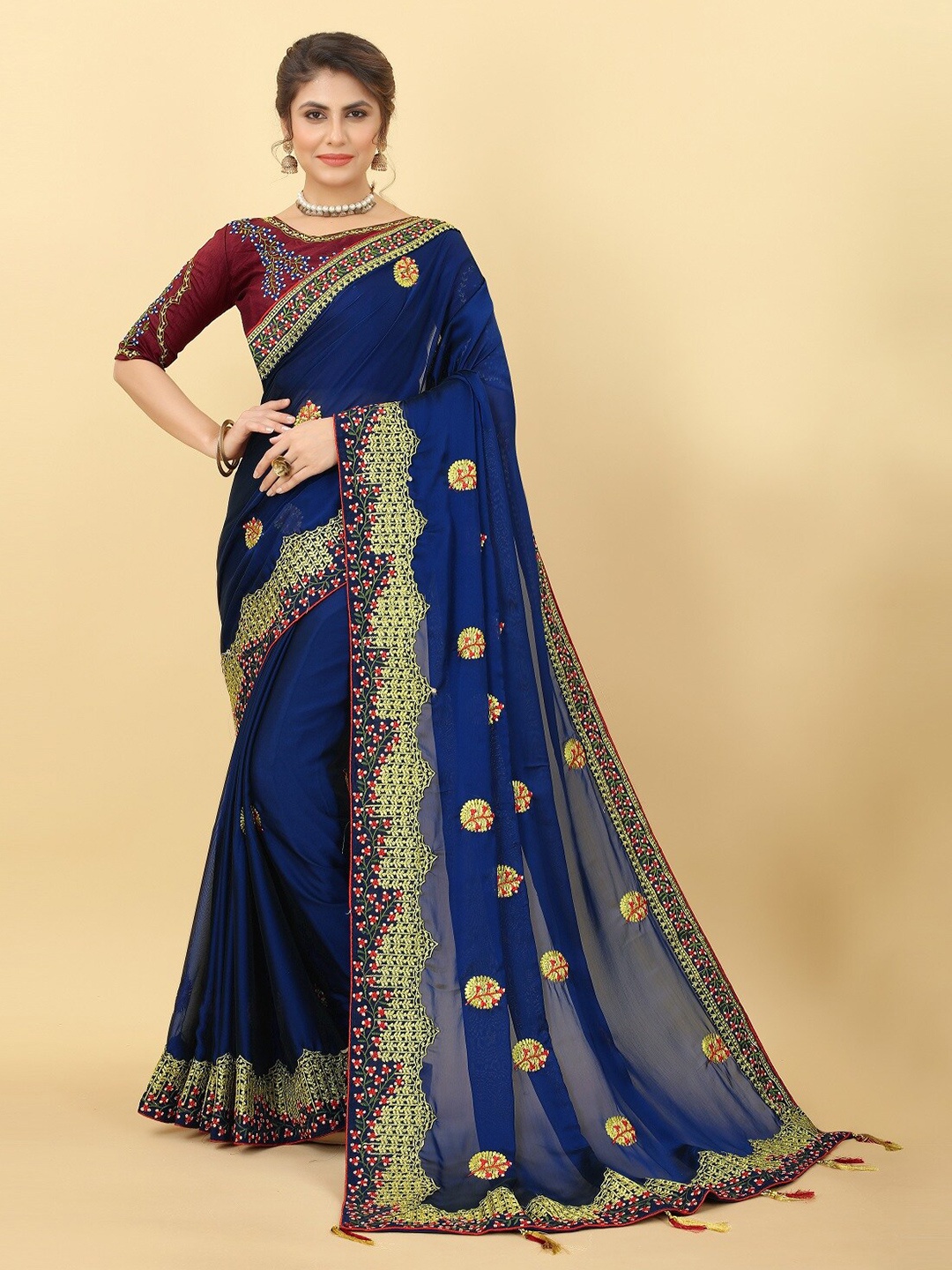

KALINI Ethnic Motifs Embroidered Saree, Blue