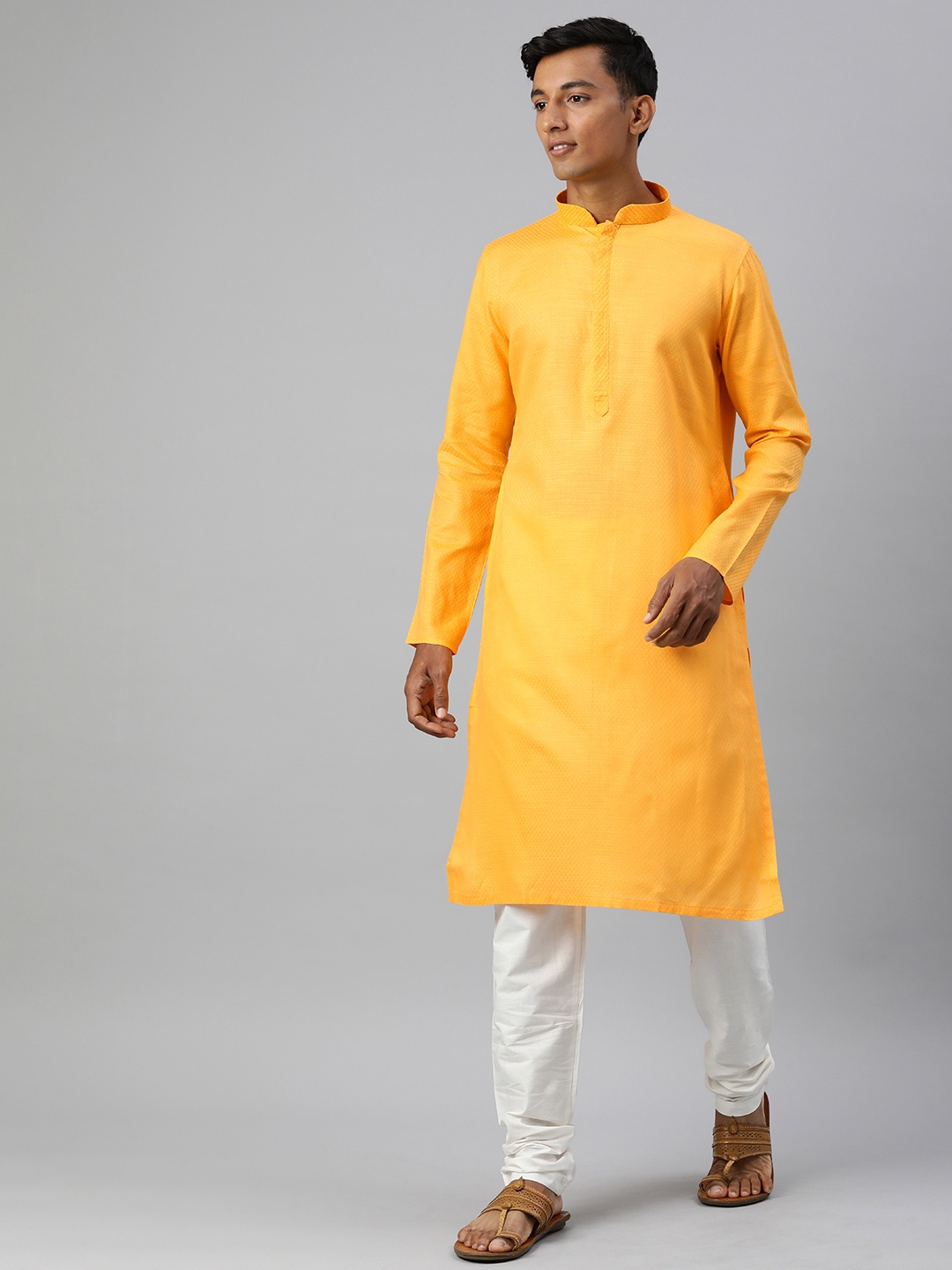 

Manthan Men Self Design Regular Pure Cotton Kurta with Churidar, Yellow