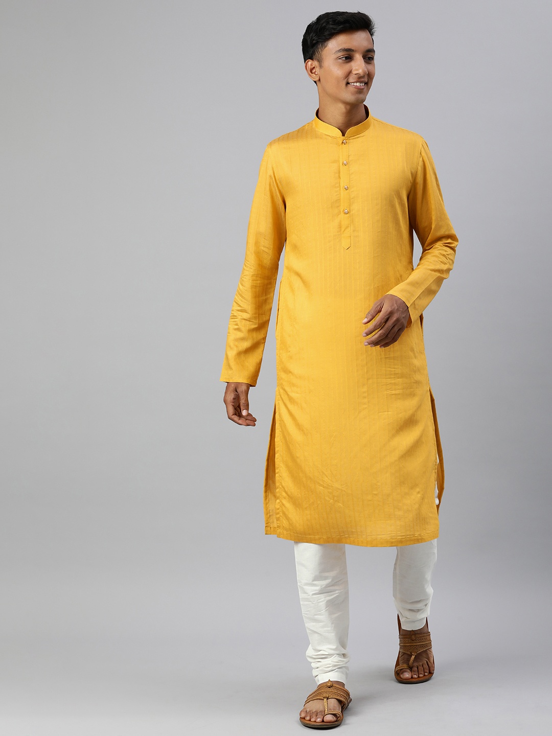 

Manthan Men Self Design Regular Kurta with Churidar, Yellow