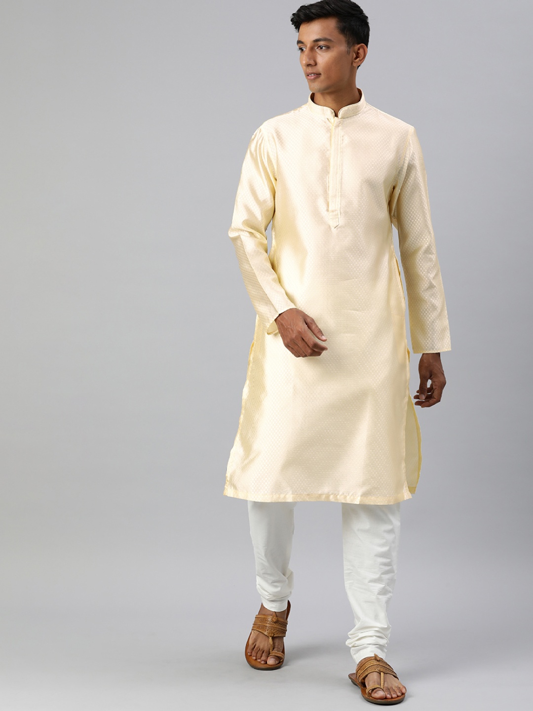 

Manthan Men Self Design Regular Kurta with Churidar, Beige