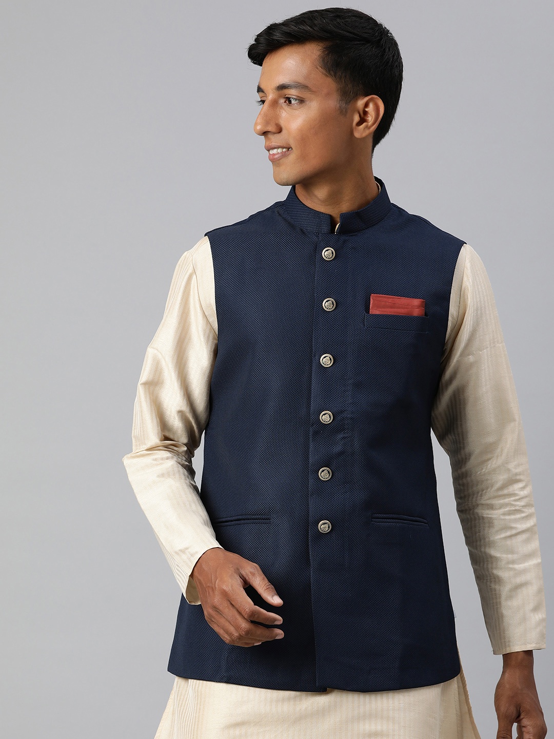 

Manthan Men Woven Design Nehru Jacket, Blue