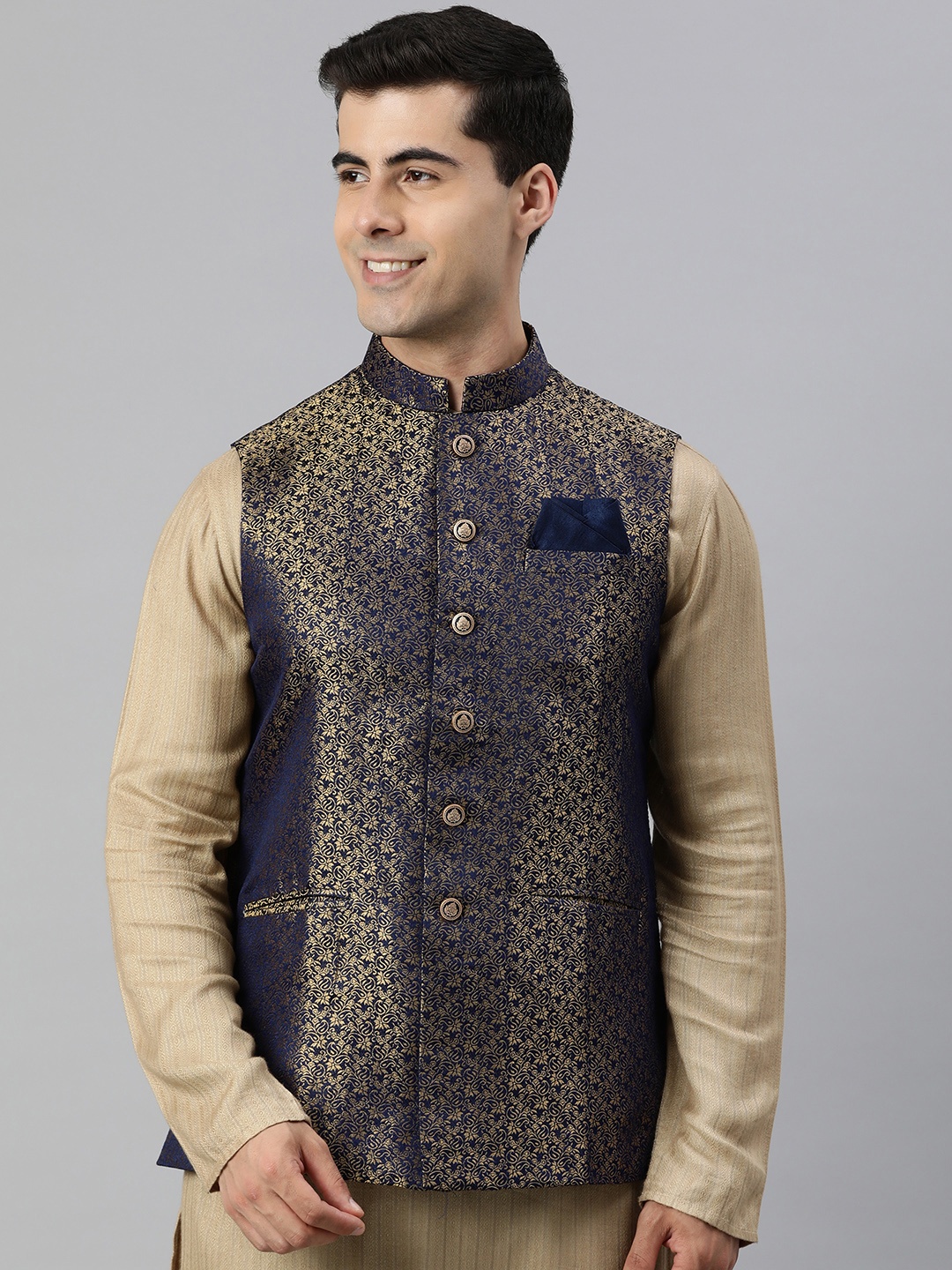 

Manthan Men Woven Design Nehru Jacket, Blue