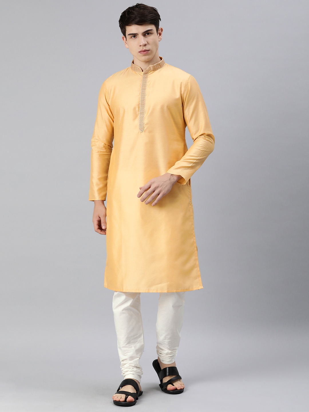 

Manthan Men Solid Regular Kurta with Churidar, Beige