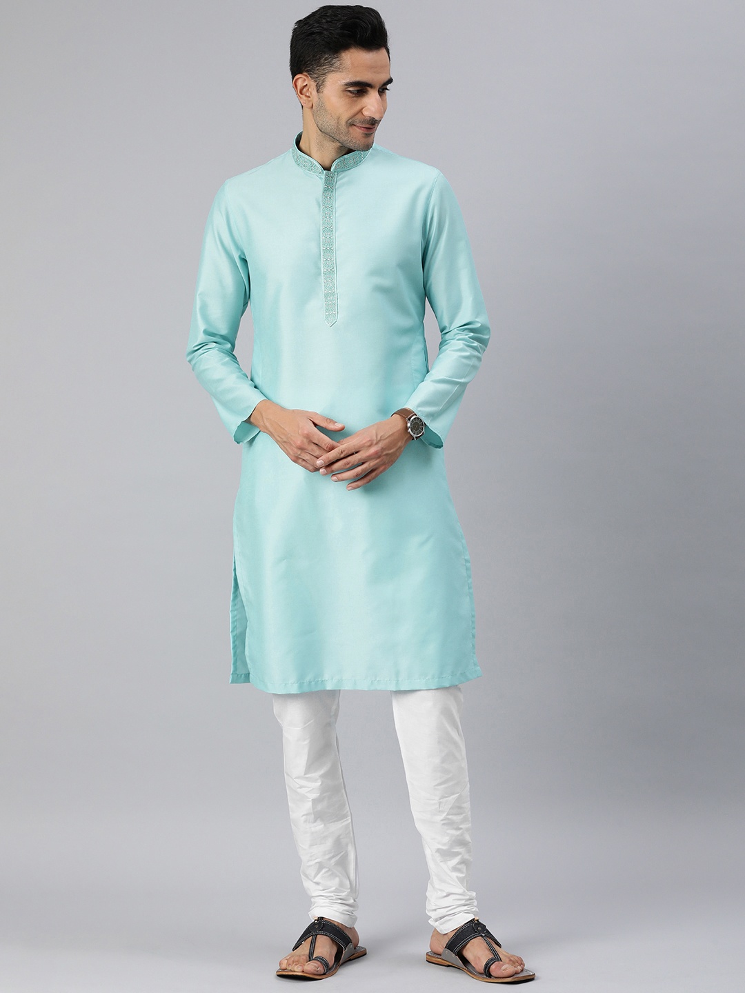 

Manthan Men Solid Regular Kurta with Churidar, Blue