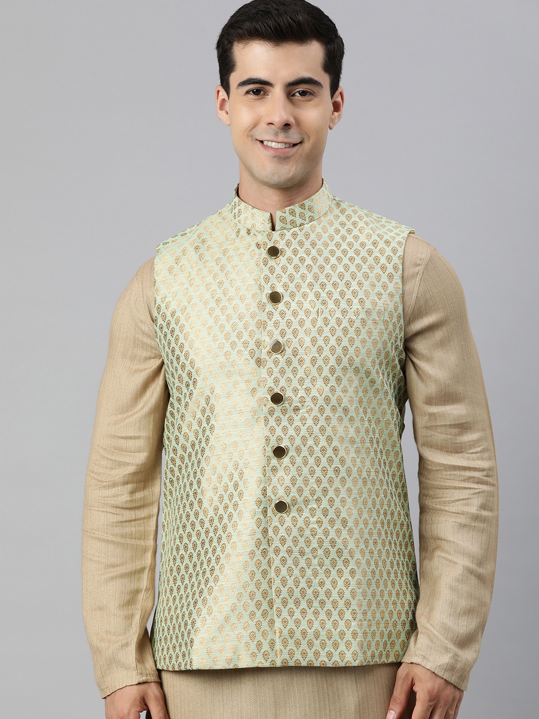 

Manthan Men Woven Design Nehru Jacket, Green