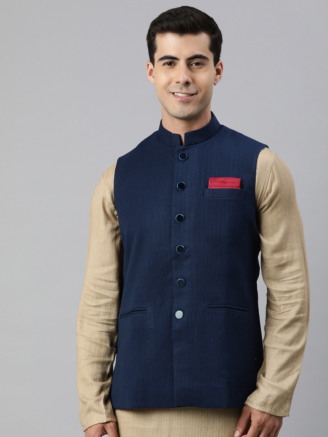 

Manthan Men Woven Design Nehru Jacket, Blue