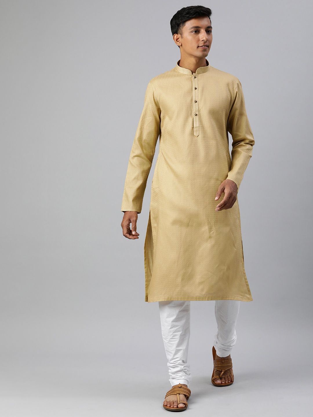 

Manthan Men Self Design Regular Pure Cotton Kurta with Churidar, Beige