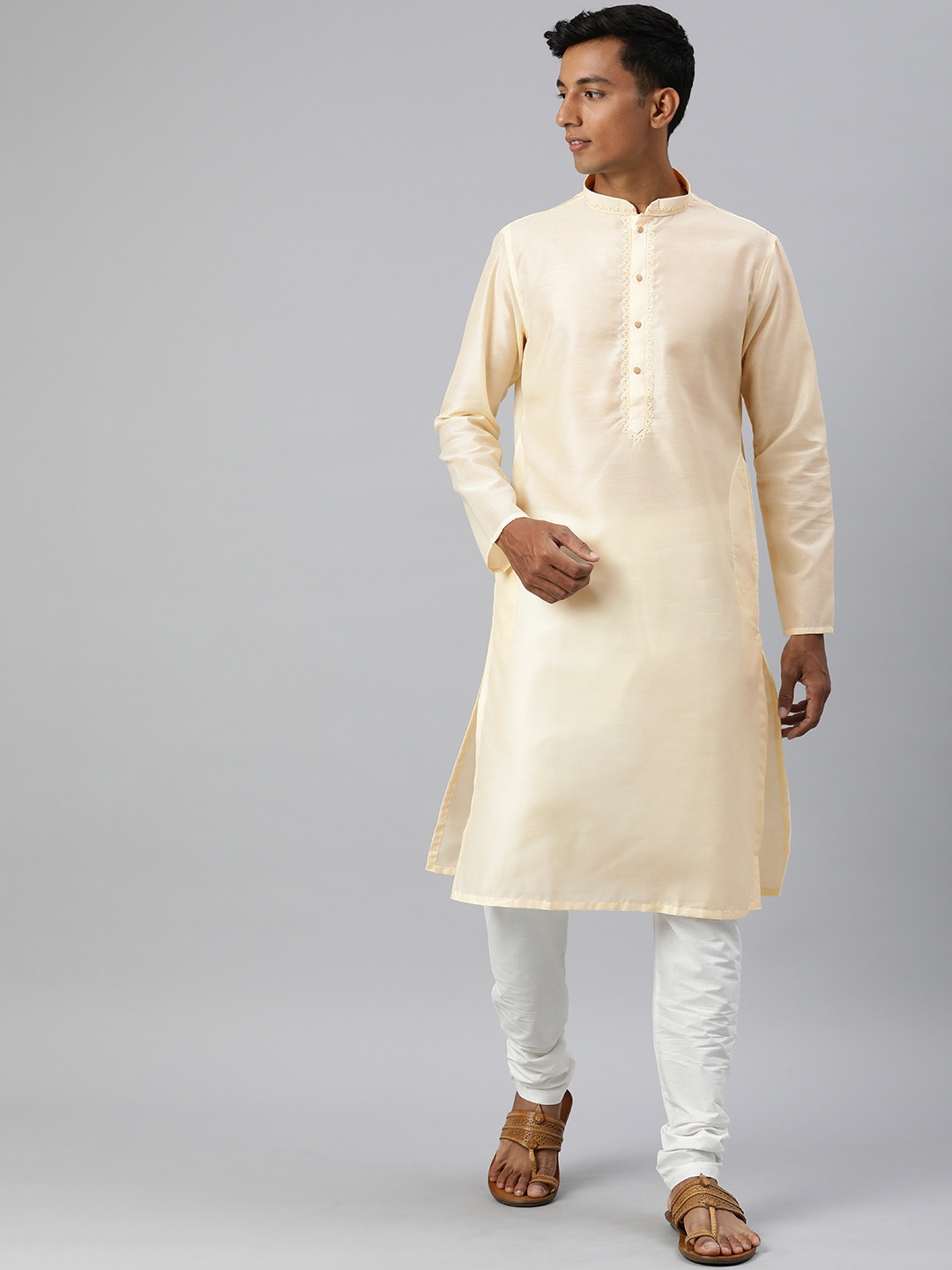 

Manthan Men Solid Regular Kurta with Churidar, Cream