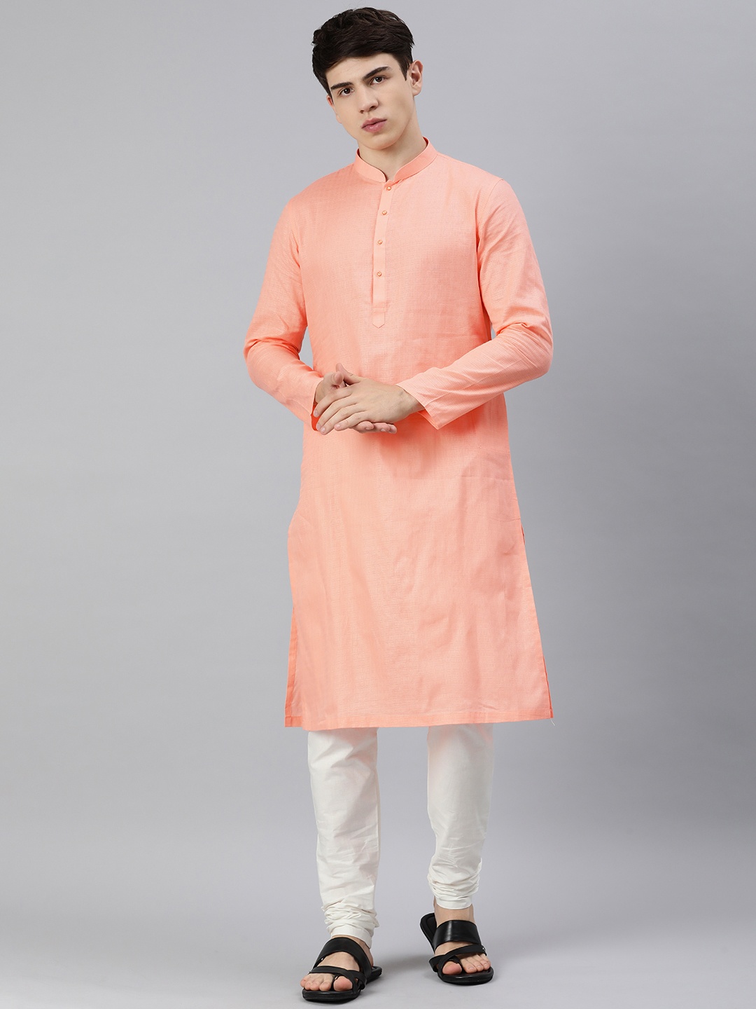 

Manthan Men Regular Pure Cotton Kurta with Churidar, Peach