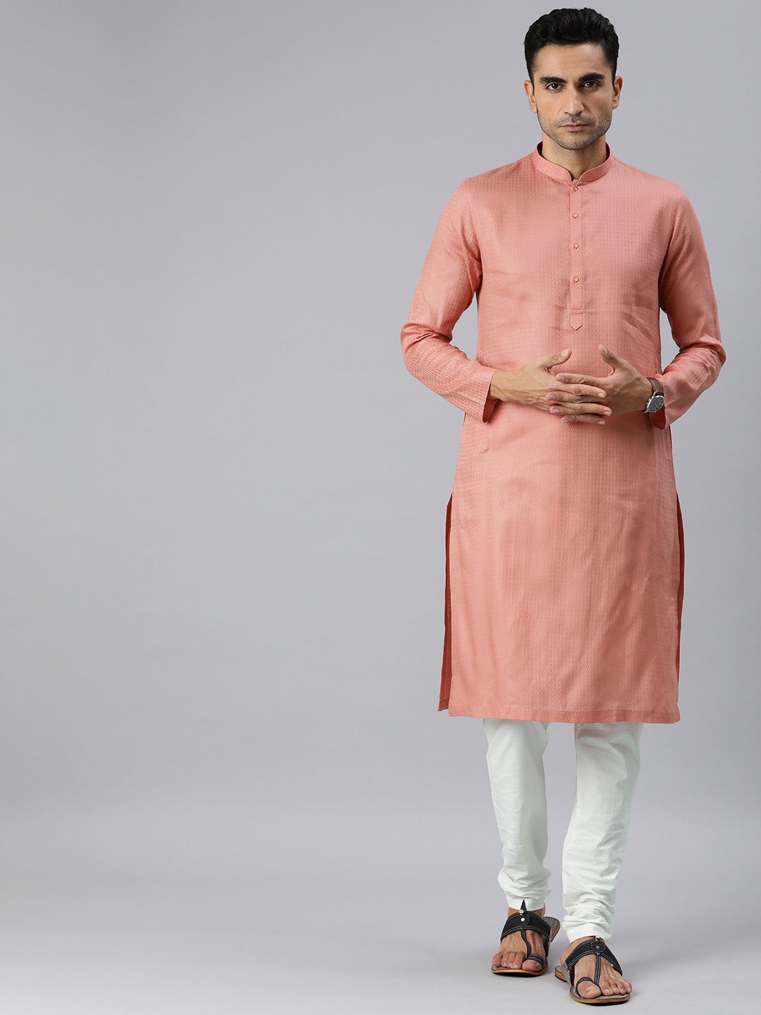 

Manthan Men Regular Pure Cotton Kurta with Churidar, Peach