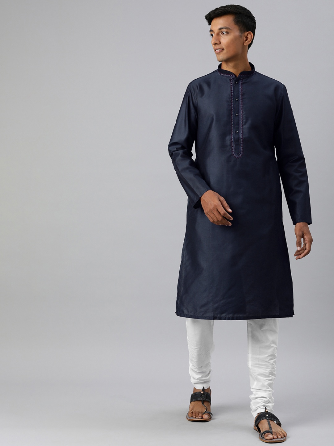 

Manthan Men Solid Regular Kurta with Churidar, Blue