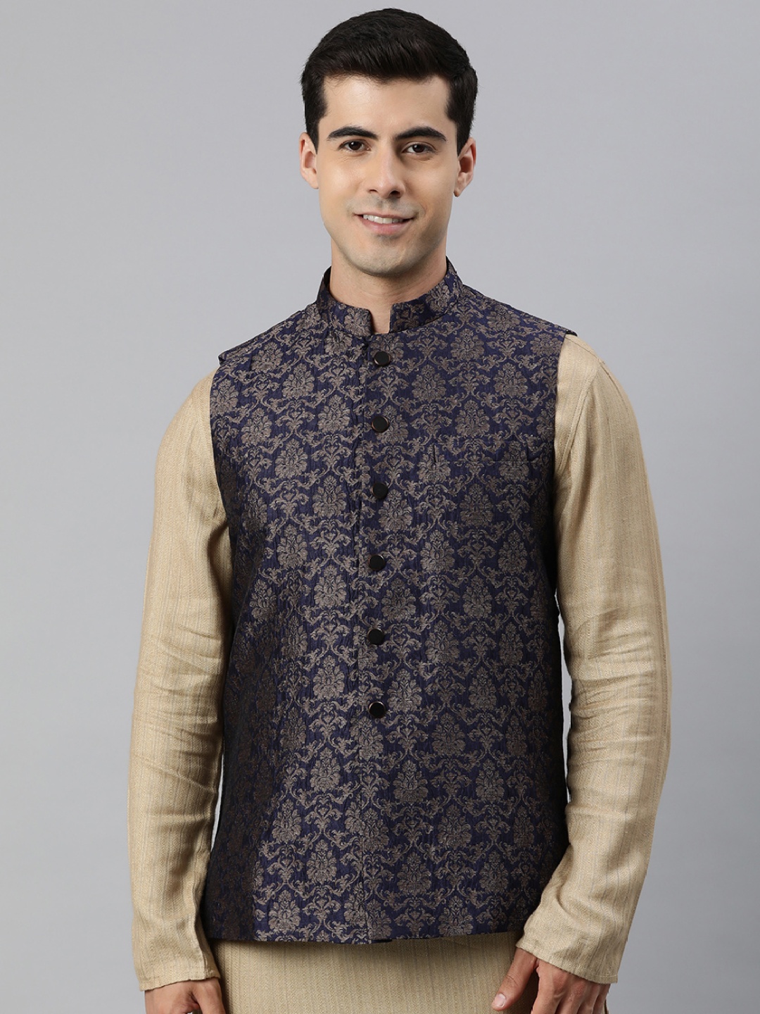 

Manthan Men Woven Design Nehru Jacket, Blue