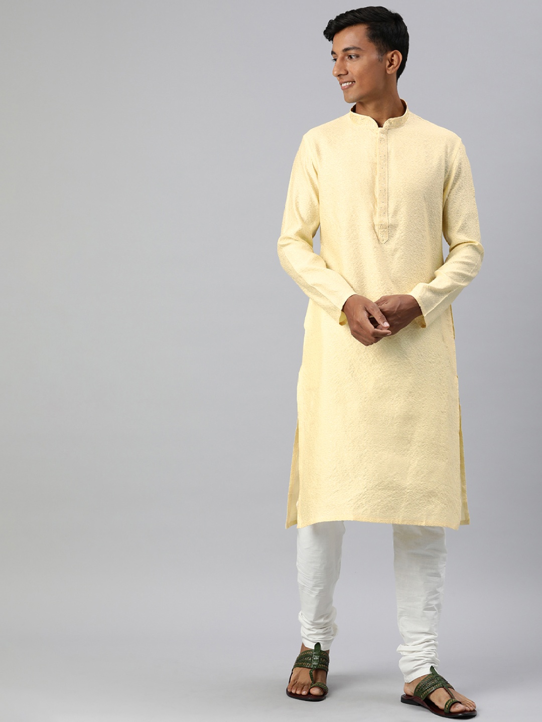 

Manthan Men Self Design Regular Kurta with Churidar, Beige