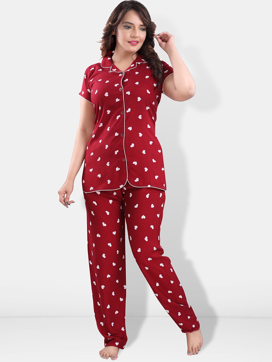 

Be You Women Graphic Printed Night suit, Maroon