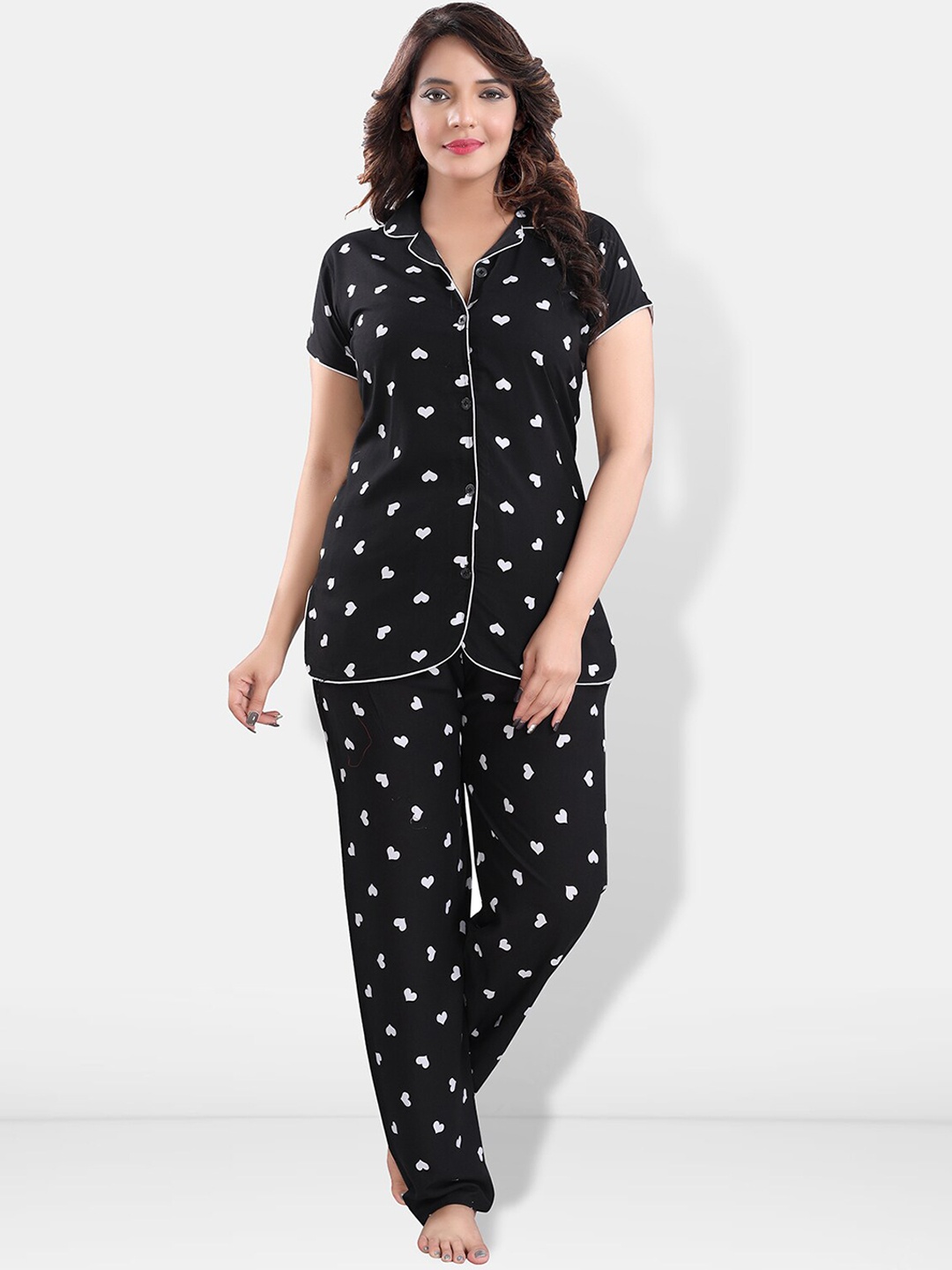 

Be You Women Graphic Printed Night suit, Black