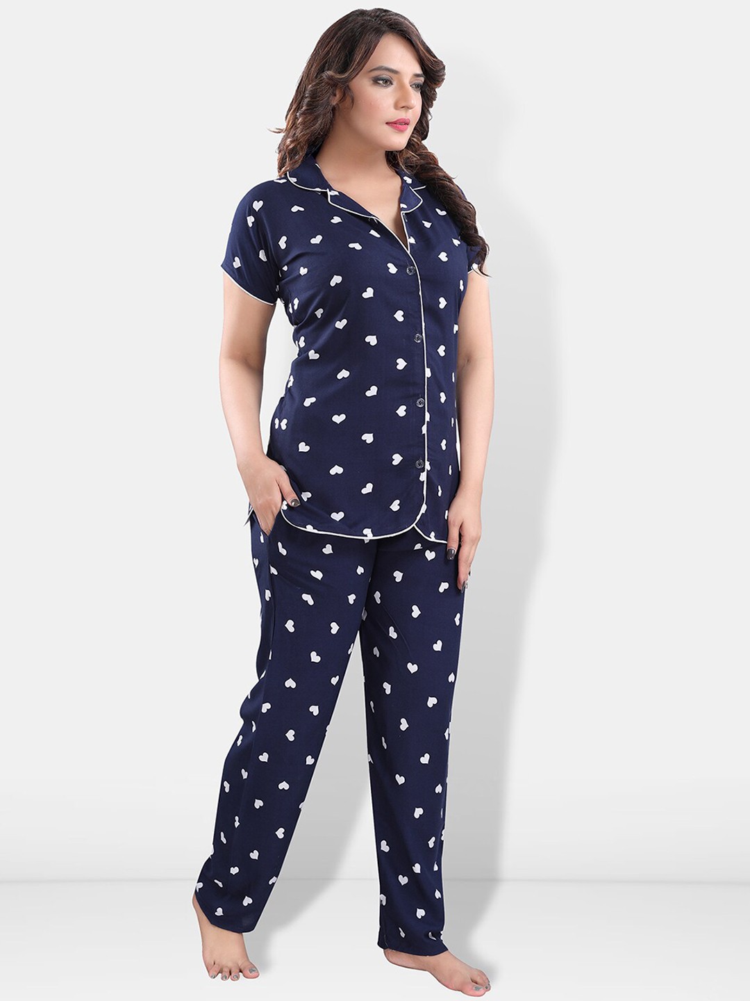 

Be You Women Navy Graphic Printed Night suit, Navy blue