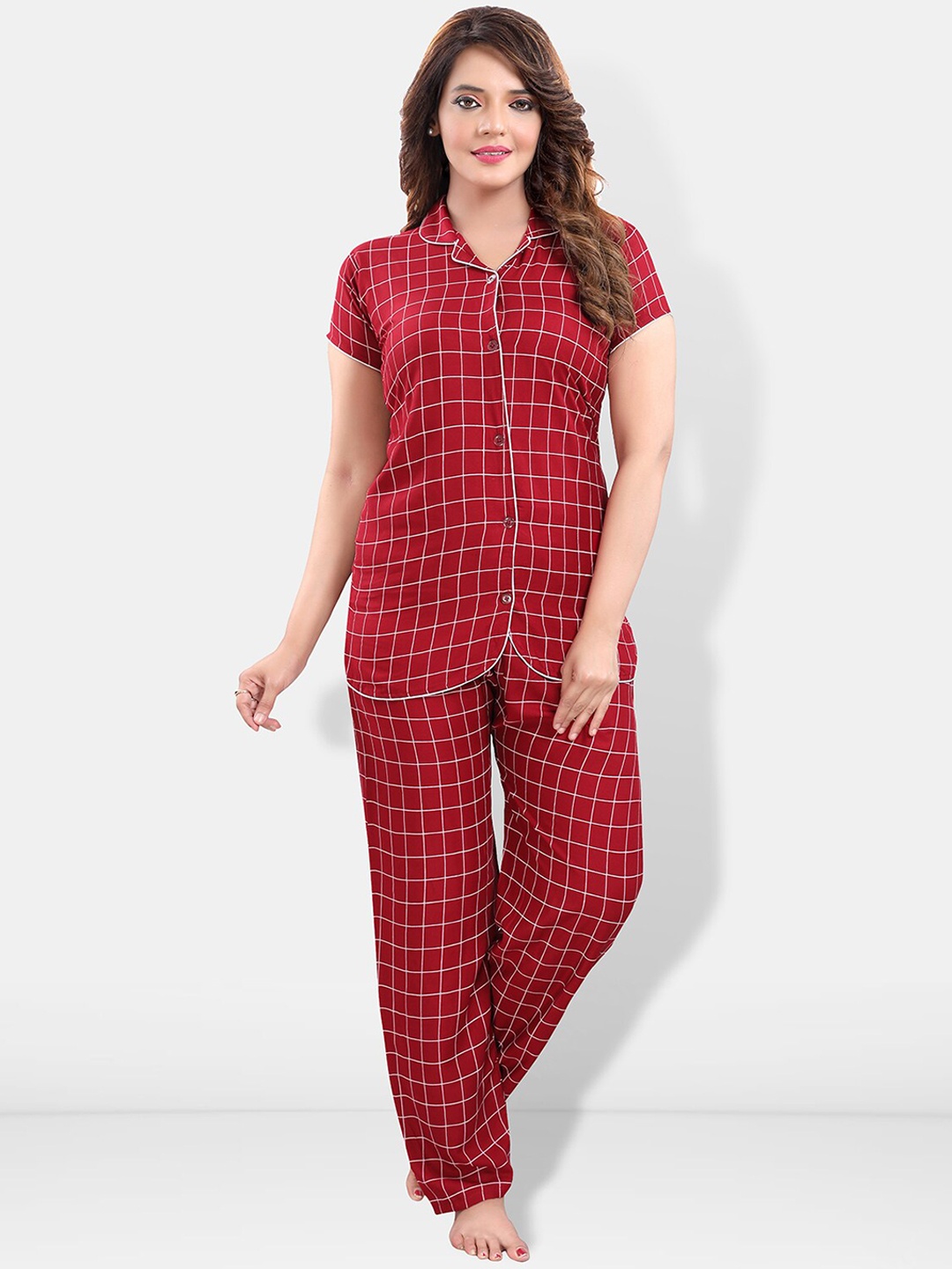 

Be You Women Checked Night suit, Maroon