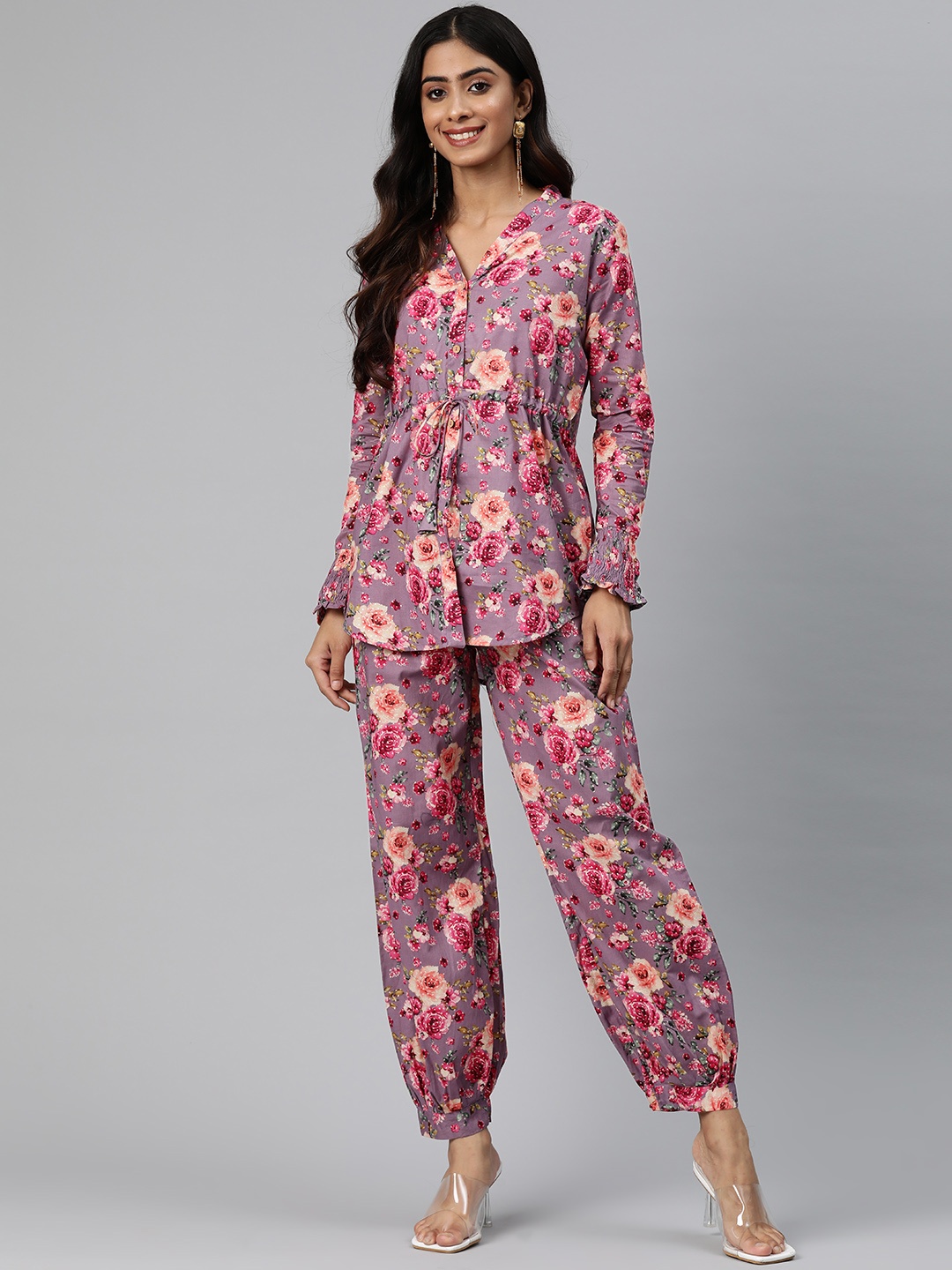 

Readiprint Fashions Women Printed Top With Trousers, Purple