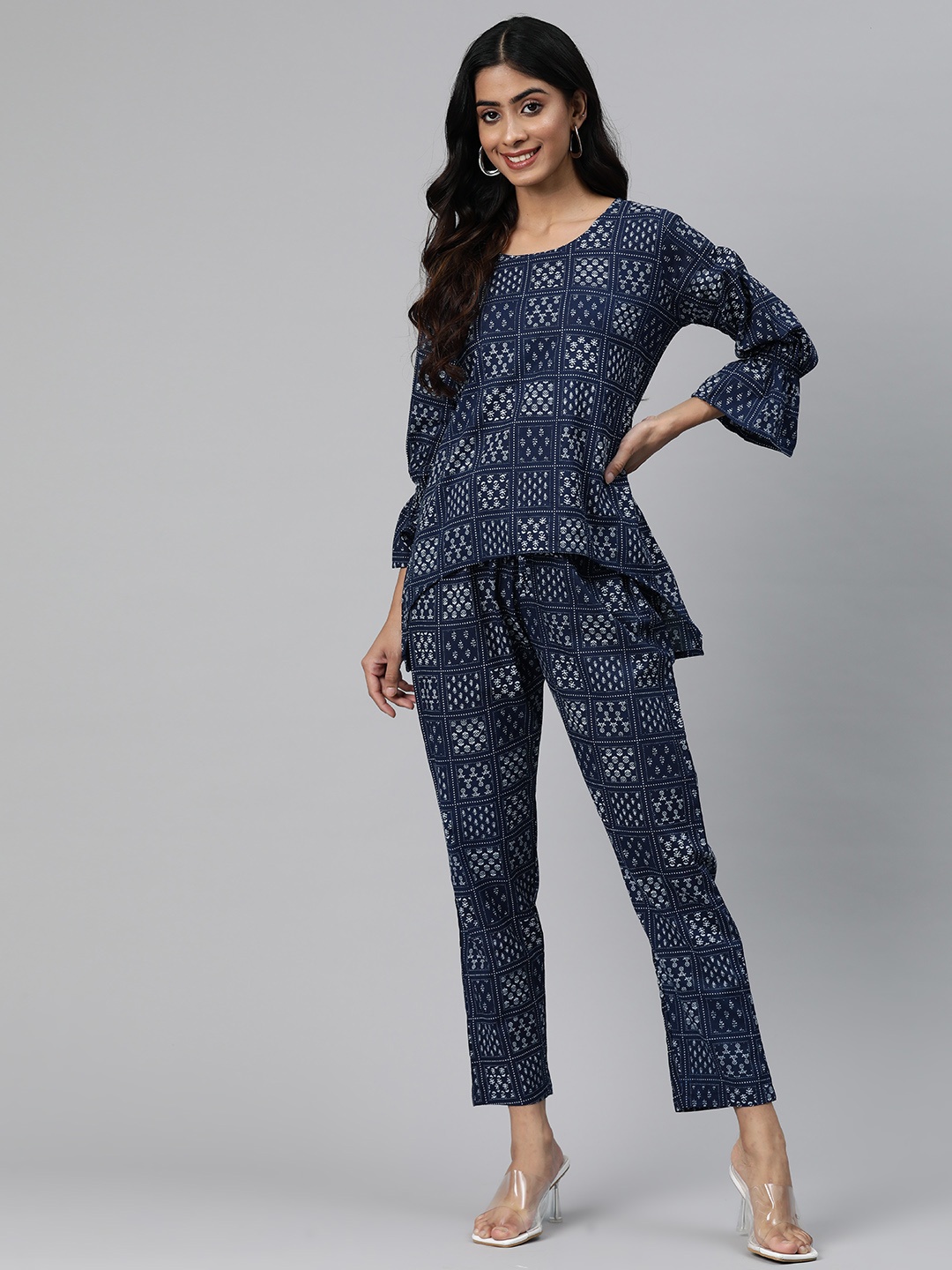 

Readiprint Fashions Women Printed Top With Trousers, Navy blue