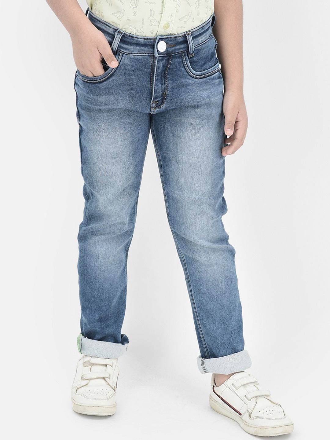 

Crimsoune Club Boys Clean Look Whiskers & Chevrons Heavy Fade Slim Fit Stretchable Jeans, Blue