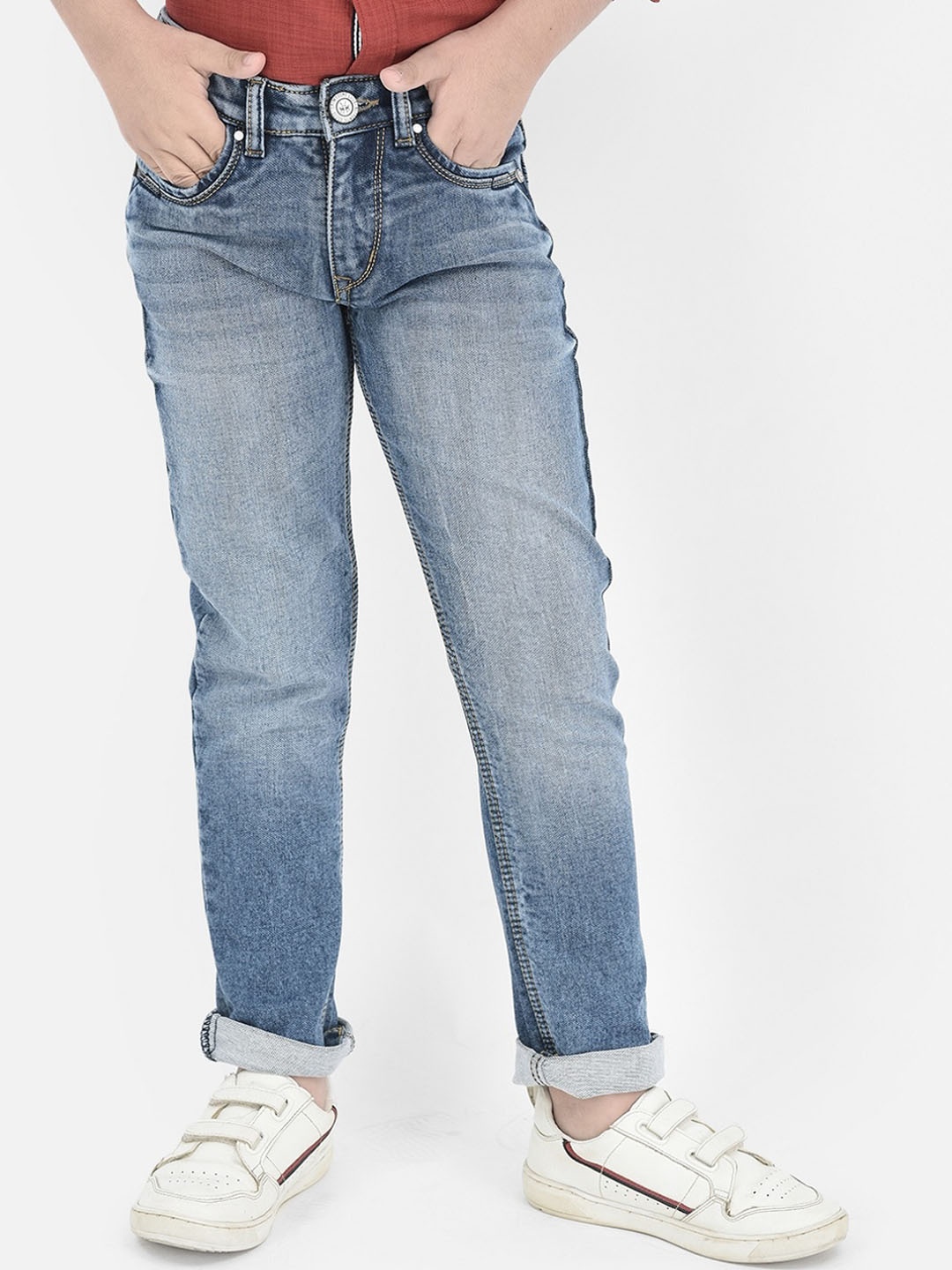 

Crimsoune Club Boys Clean Look Whiskers & Chevrons Heavy Fade Slim Fit Stretchable Jeans, Blue