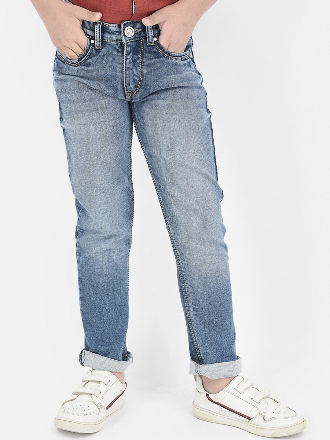 

Crimsoune Club Boys Slim Fit Heavy Fade Clean Look Stretchable Jeans, Blue