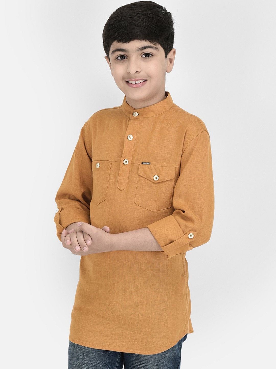 

Crimsoune Club Boys Mandarin Collar Kurta, Brown