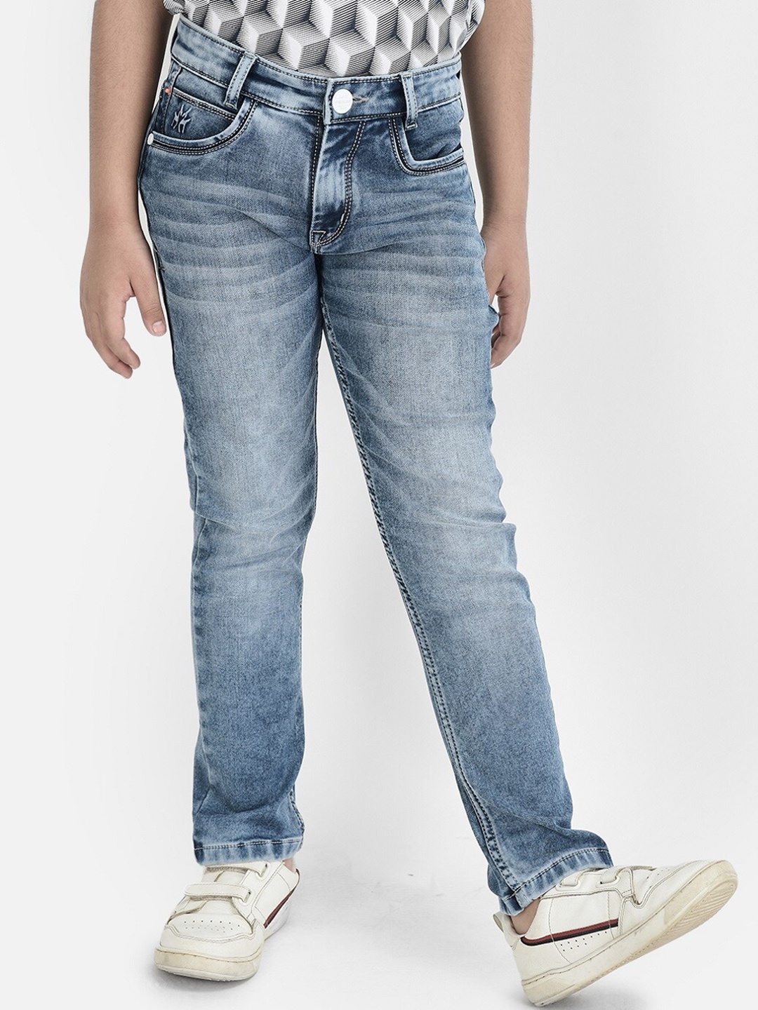 

Crimsoune Club Boys Clean Look Whiskers & Chevrons Heavy Fade Slim Fit Stretchable Jeans, Blue