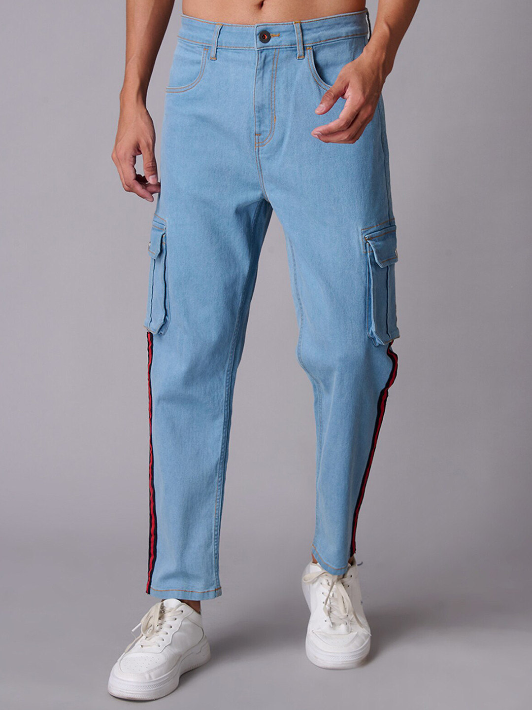 

Old Grey Men Relaxed Fit Clean Look Cotton Cargo Jeans, Blue