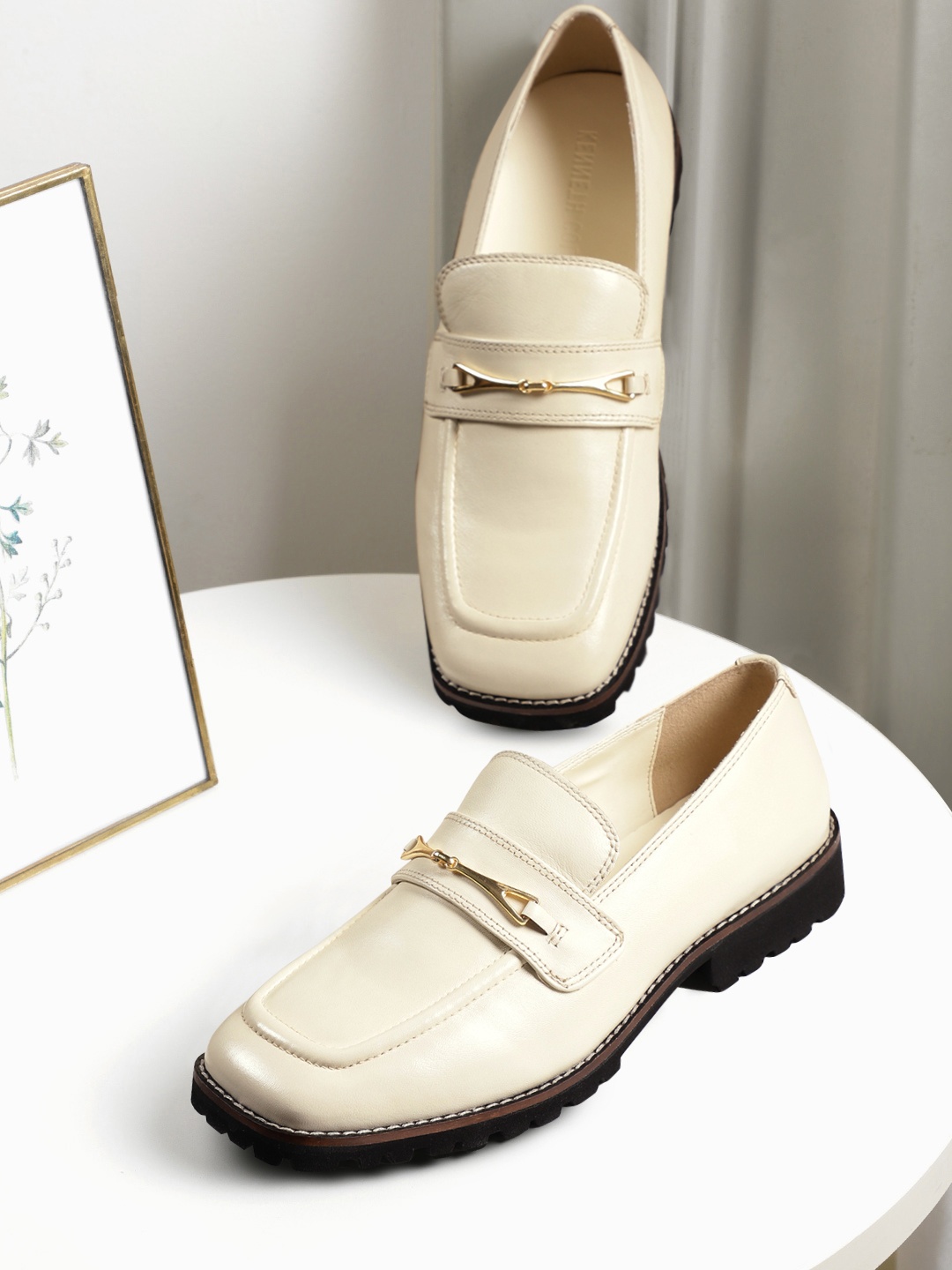 

Kenneth Cole Women Square-Toe Horse Bit Loafers, Cream