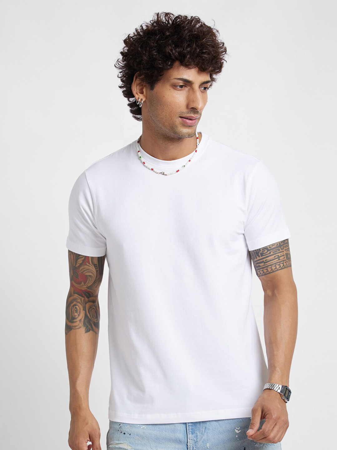 

VASTRADO Round Neck Cotton T-Shirt, White