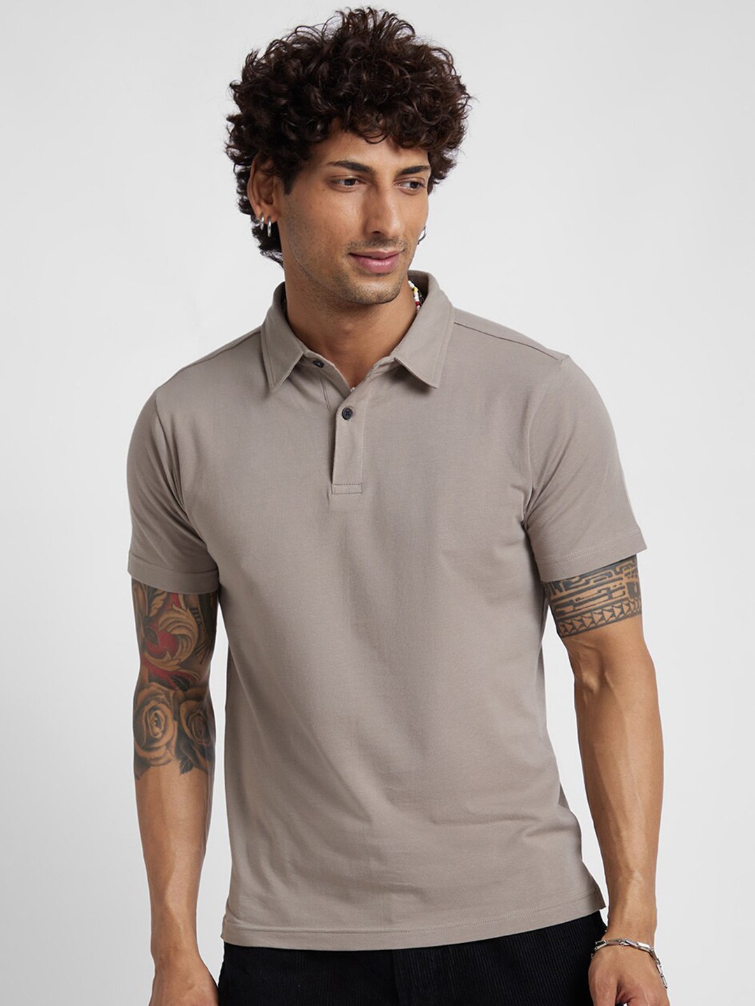 

VASTRADO Polo Collar Cotton T-Shirt, Beige