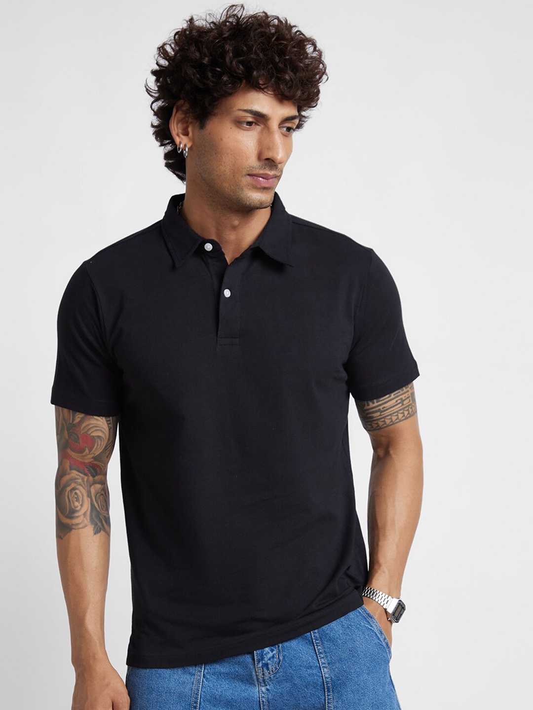 

VASTRADO Polo Collar Cotton T-Shirt, Black