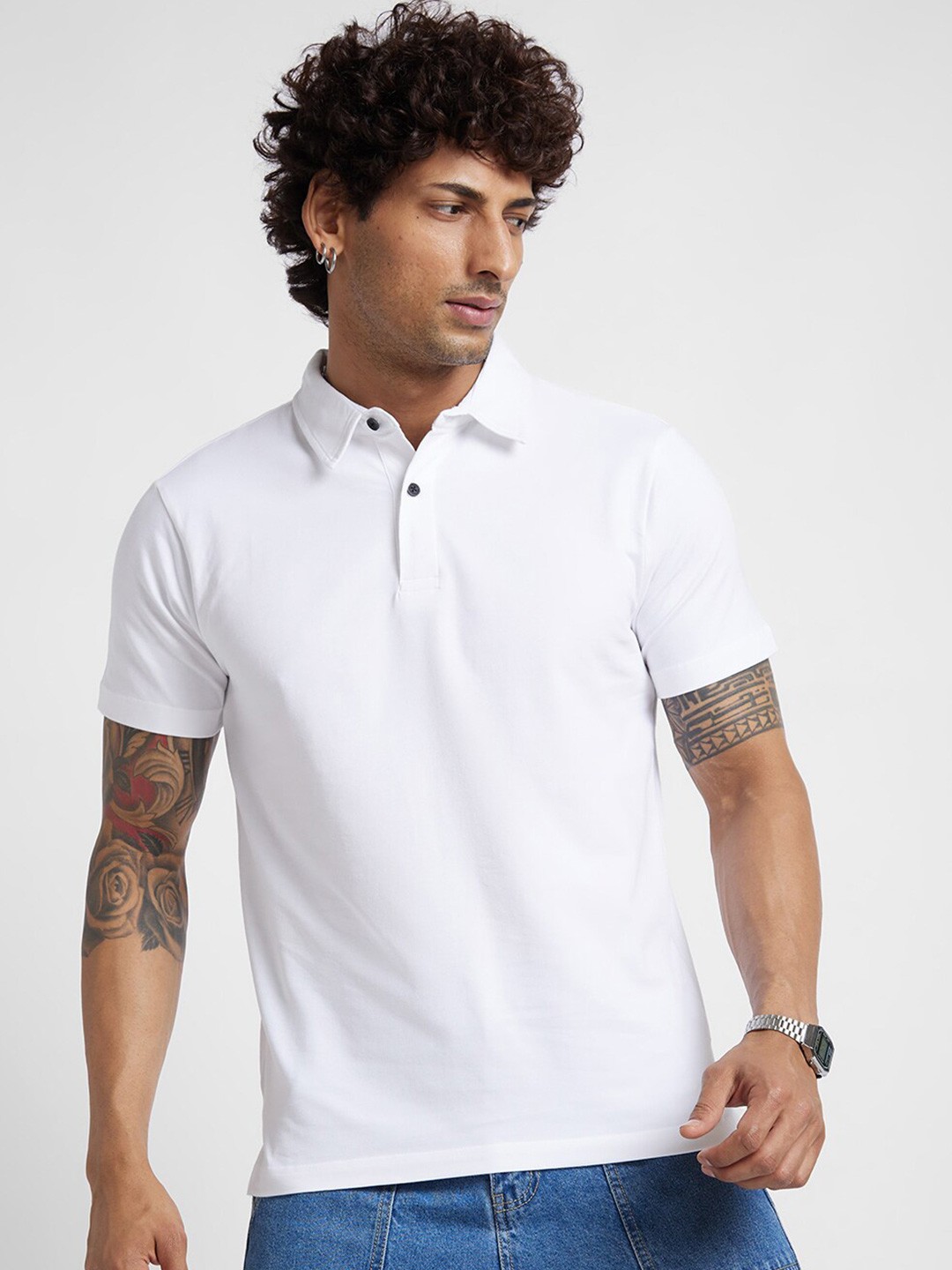 

VASTRADO Polo Collar Cotton T-Shirt, White