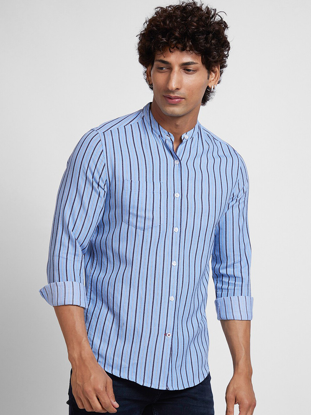 

VASTRADO Opaque Striped Cotton Casual Shirt, Blue